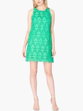 Tahari Arthur S. Levine Emerald green lace sleeveless lined shift dress